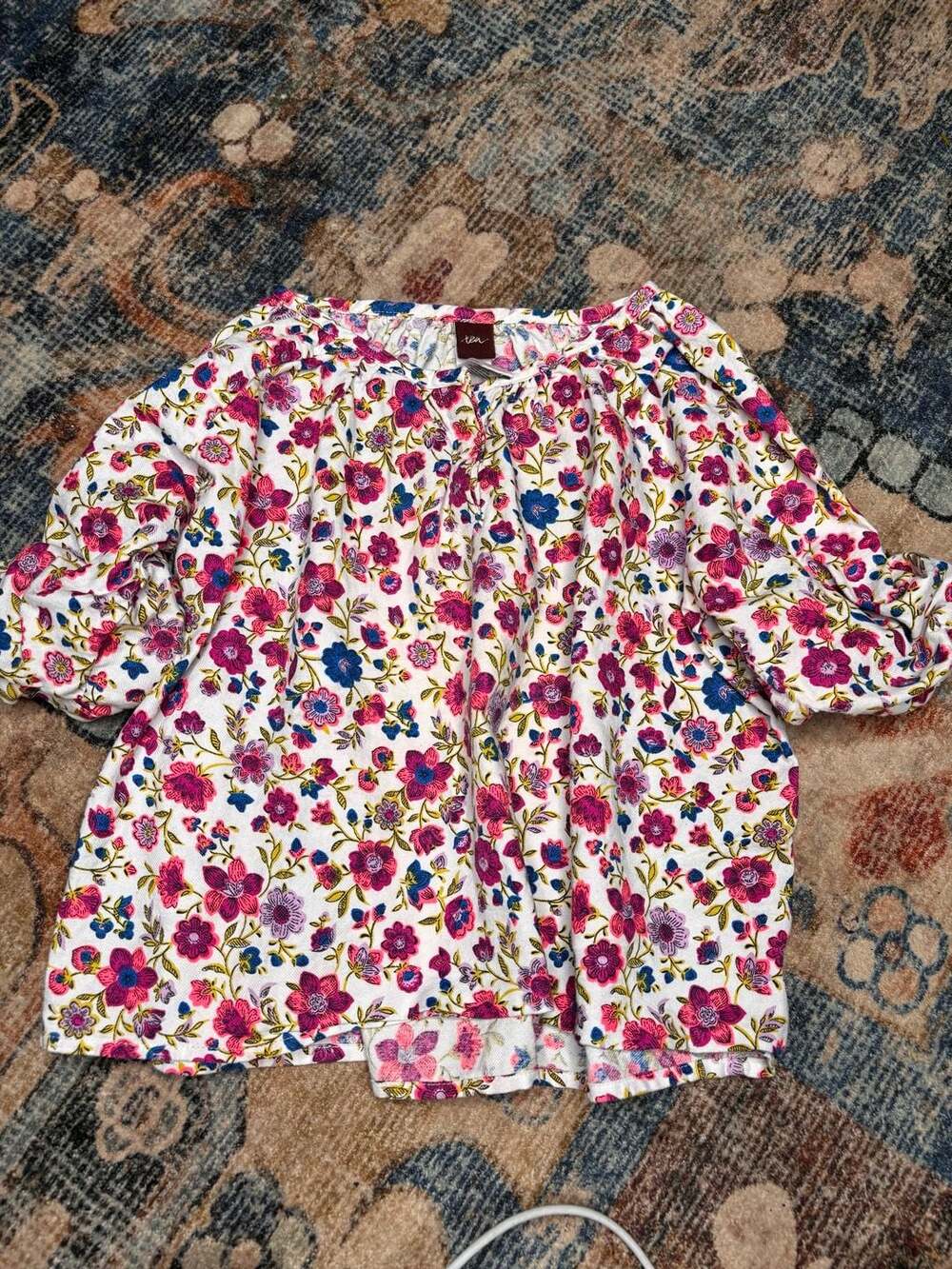 Tea Collection Girls Floral Print Long Sleeve Cotton Blouse Size 4